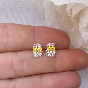 Baby chick egg stud earrings in 925 sterling silver for Easter